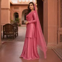 Zariya Rose Pink Sotton Silk 3 Piece Suit – Image 2