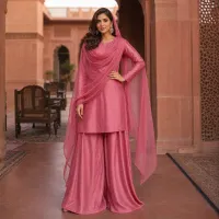 Zariya Rose Pink Sotton Silk 3 Piece Suit – Image 4