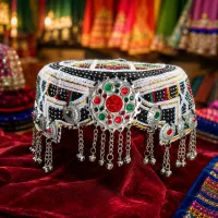White Black Mirror Work Heritage Cap by Zariya – Image 3