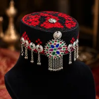 Black Red Heritage Mirror Work Cap by Zariya – Image 2