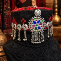 Black Red Heritage Mirror Work Cap by Zariya – Image 1