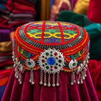 Orange Multicolour Tribal Embroidered Cap by Zariya – Image 2