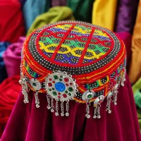 Orange Multicolour Tribal Embroidered Cap by Zariya – Image 3