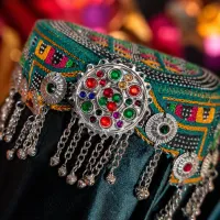 Teal Green Mirror Work Traditional Cap by Zariya – Image 3