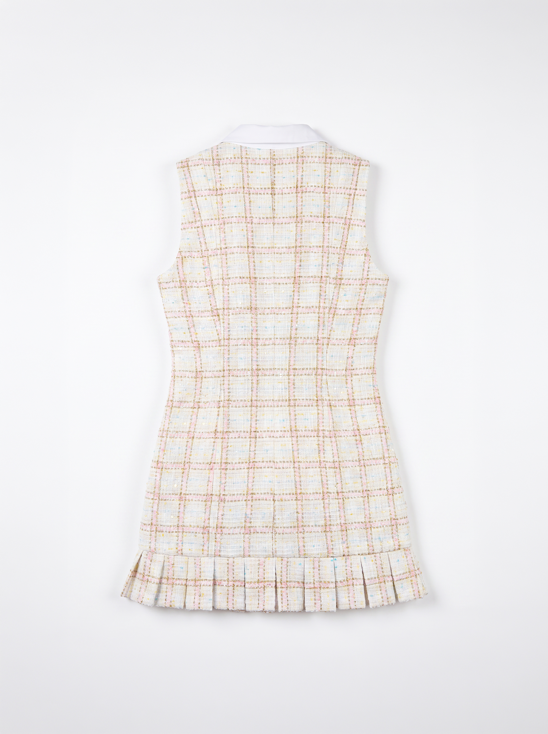 SLEEVELESS TWEED MINI DRESS WITH PLEATED HEM – Image 2