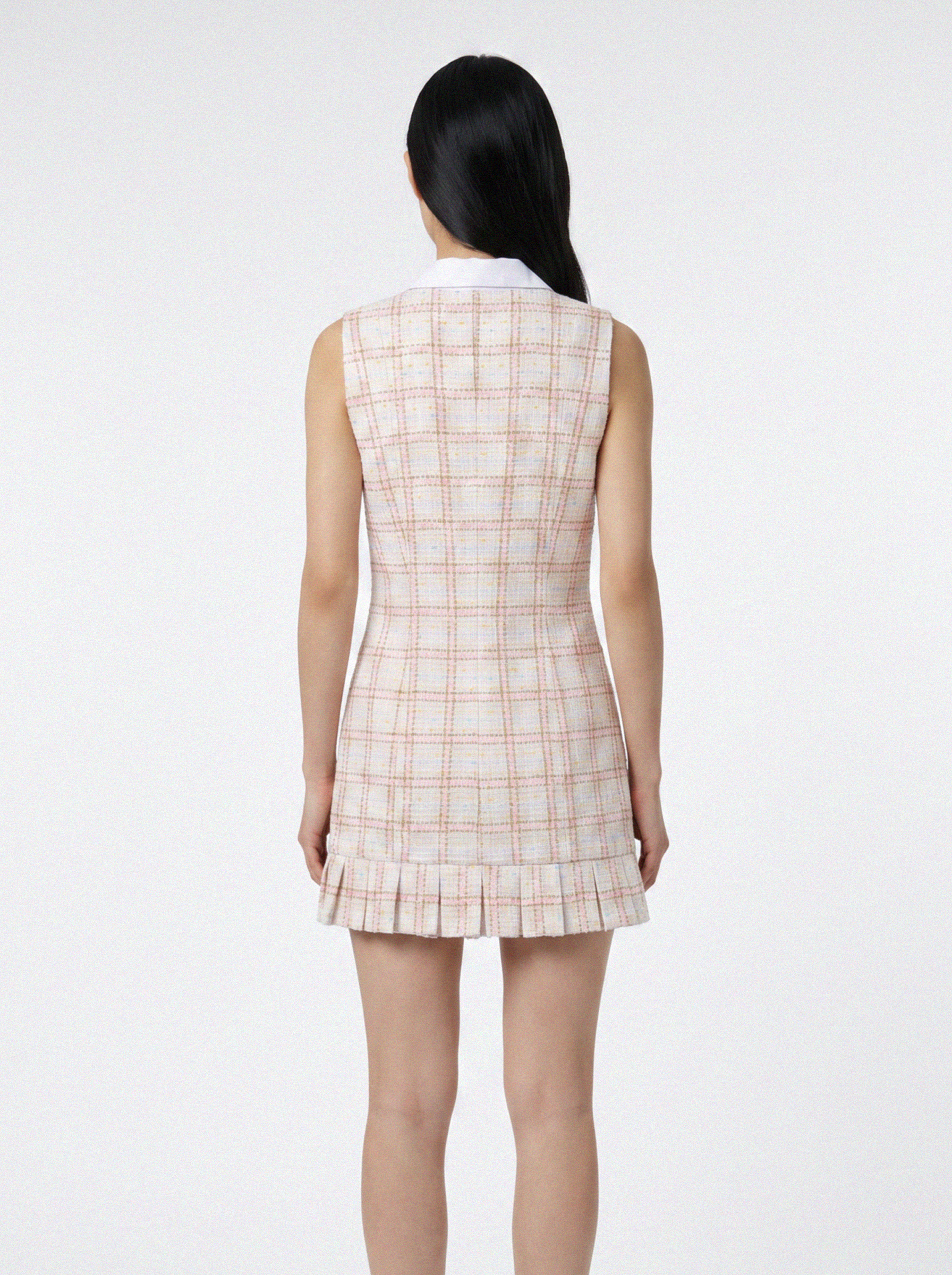 SLEEVELESS TWEED MINI DRESS WITH PLEATED HEM – Image 4