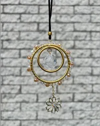 Golden Bloom Car Charm- Rearview Mirror Crystal SunCatcher – Image 1