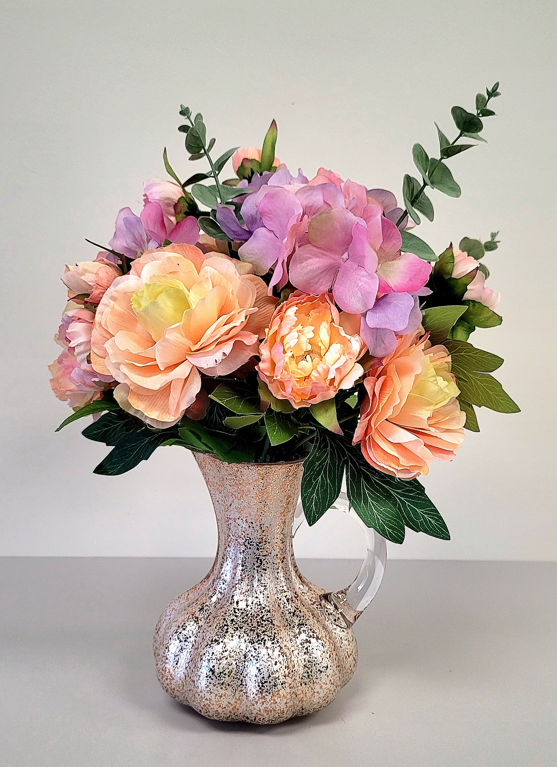 Large Small Hand-Painted Glass Vase Faux Floral Arrangement – Image 2