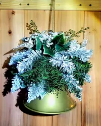 Elegant Frosted Pine & Winter Bell Hanging Arrangement – Image 1