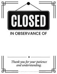 In Observance Of Closed Sign | Printable Business Closure Notice – Image 1
