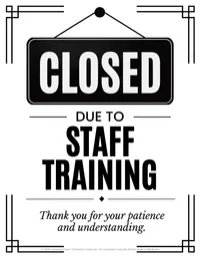 Staff Training Closed Sign | Printable Business Closure Notice – Image 1