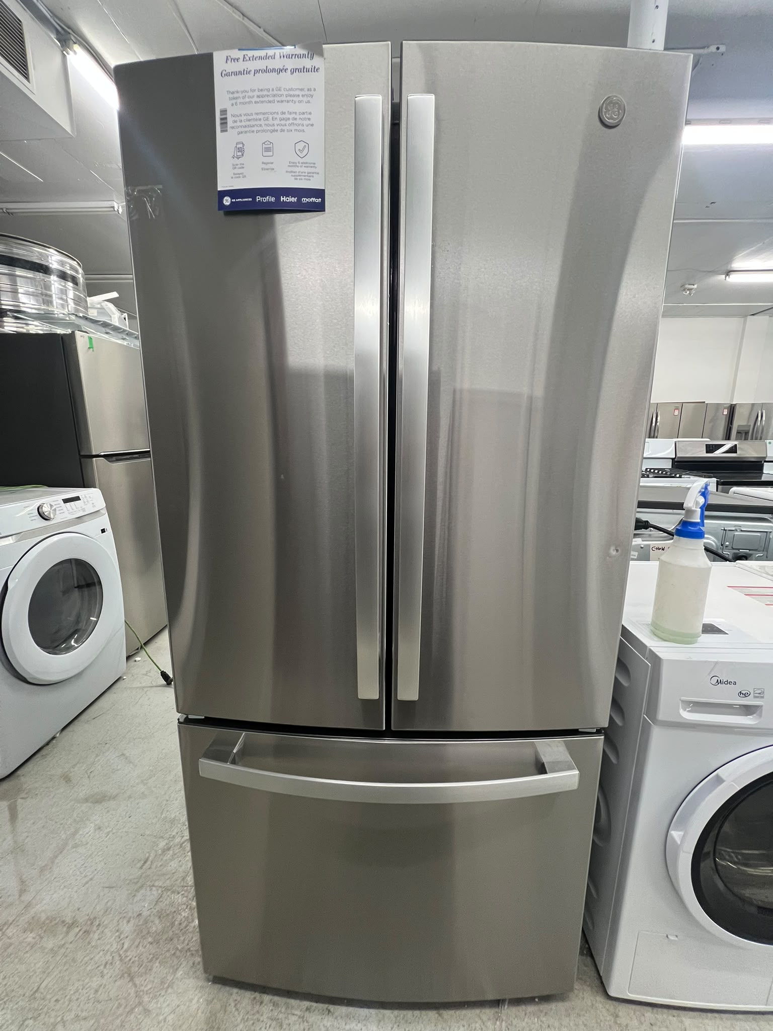 GE GNE25DYRLKFS 24.8 Cu. Ft. French Door Refrigerator | Stainless Steel – Image 1