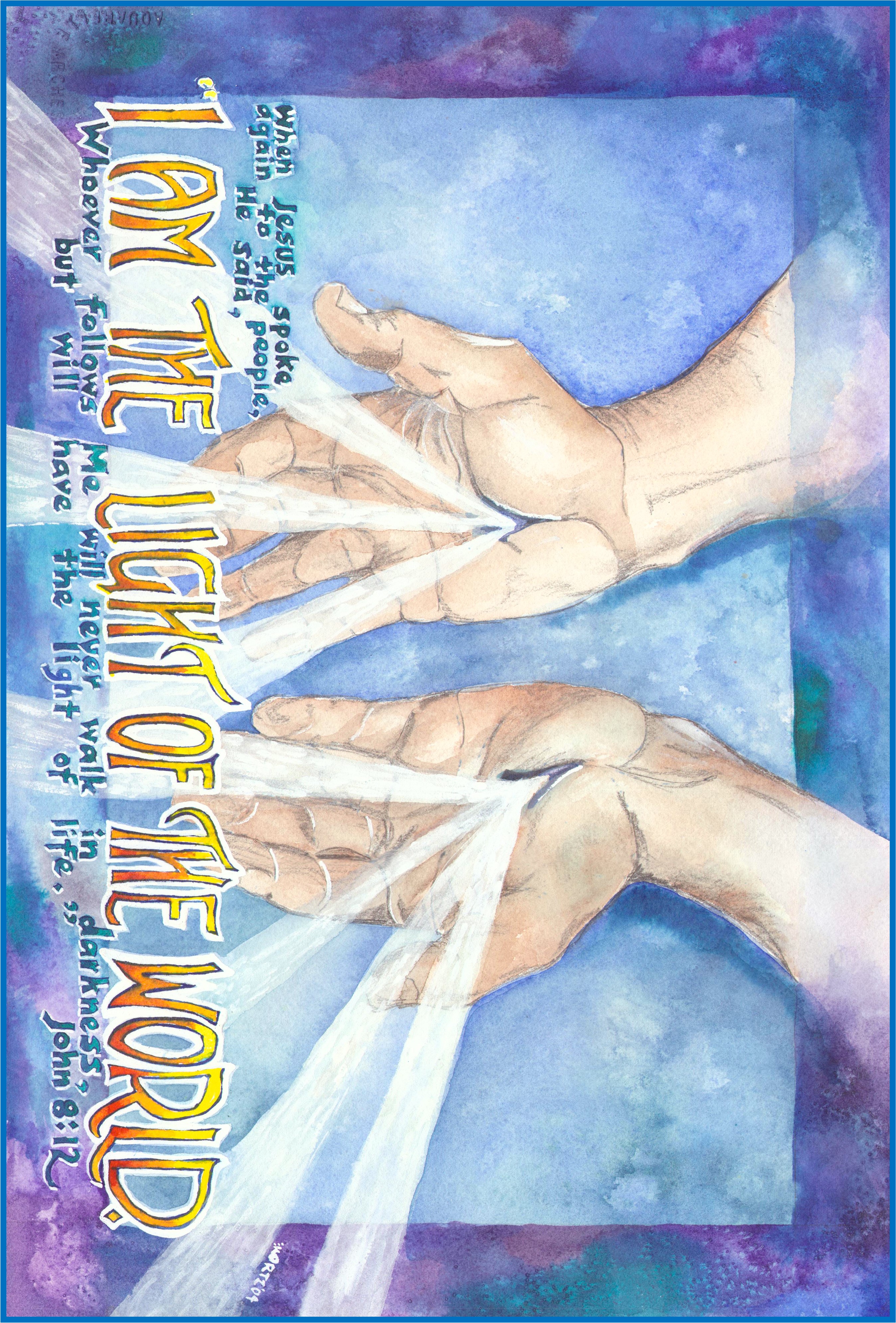 Light of the World Art | John 8:12 Jesus Hands Watercolor Poster – Image 1