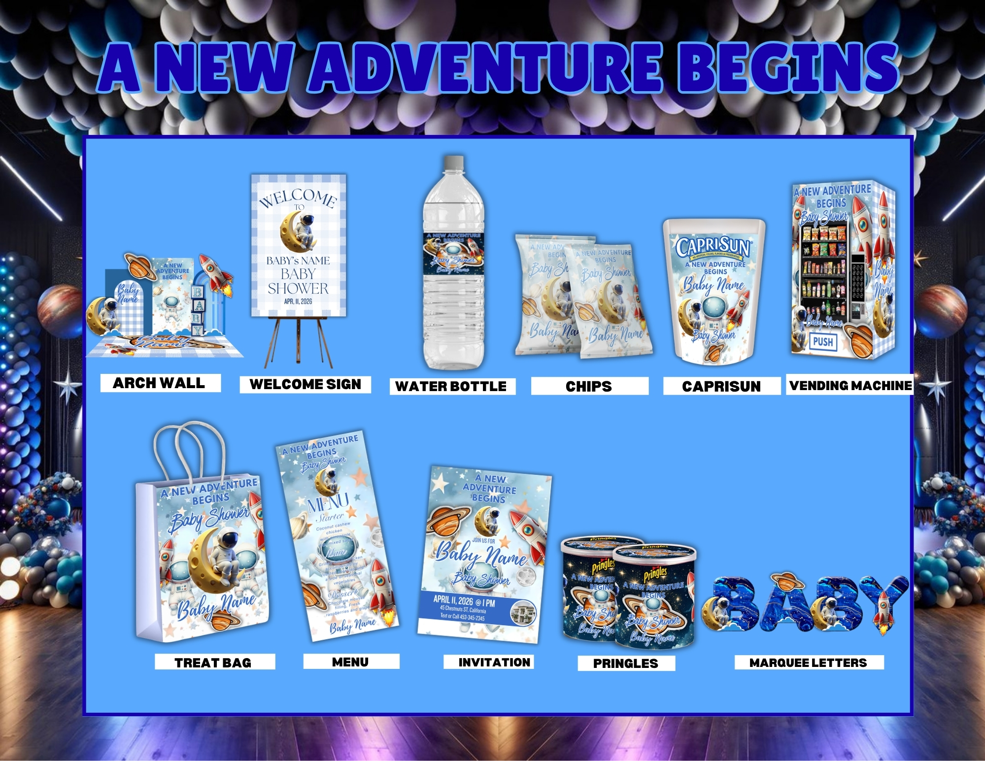 🌐Kustum VIRAL Greatest adventure Baby Shower Arch Wall Template Bundle  – Image 3