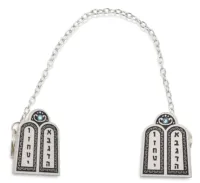Prayer shawl clips – Nickel Plated Tablets with Blue Stone