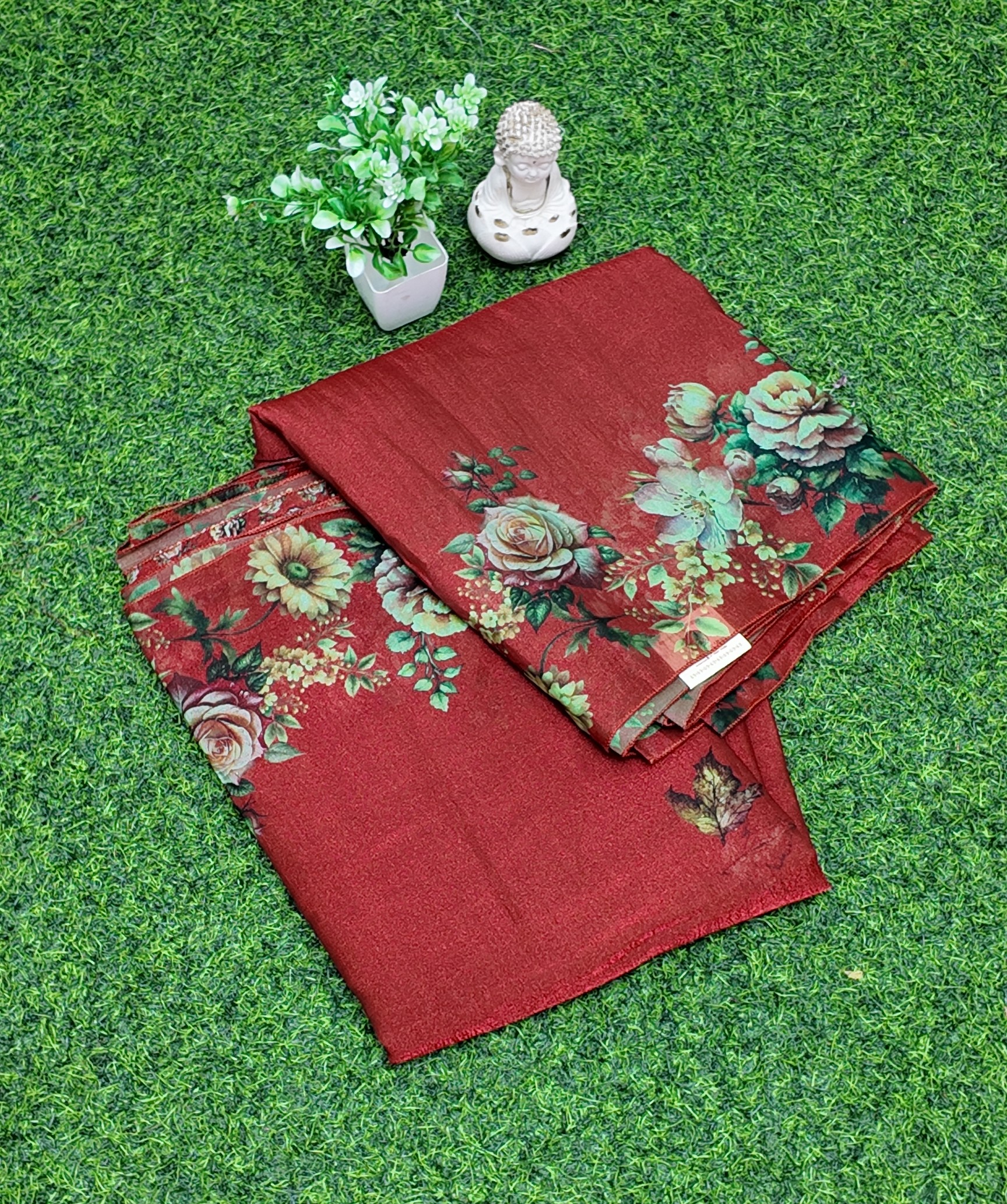 Sparkle Glass Saree RS-SG-01 – Free Size, Deep Red