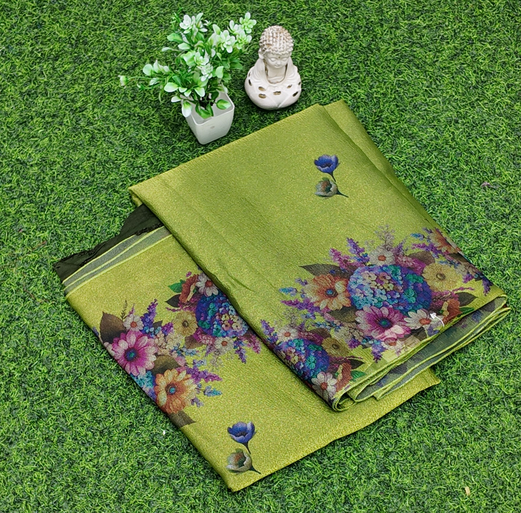 Sparkle Glass Saree RS-SG-04 – Free Size, Olive Green