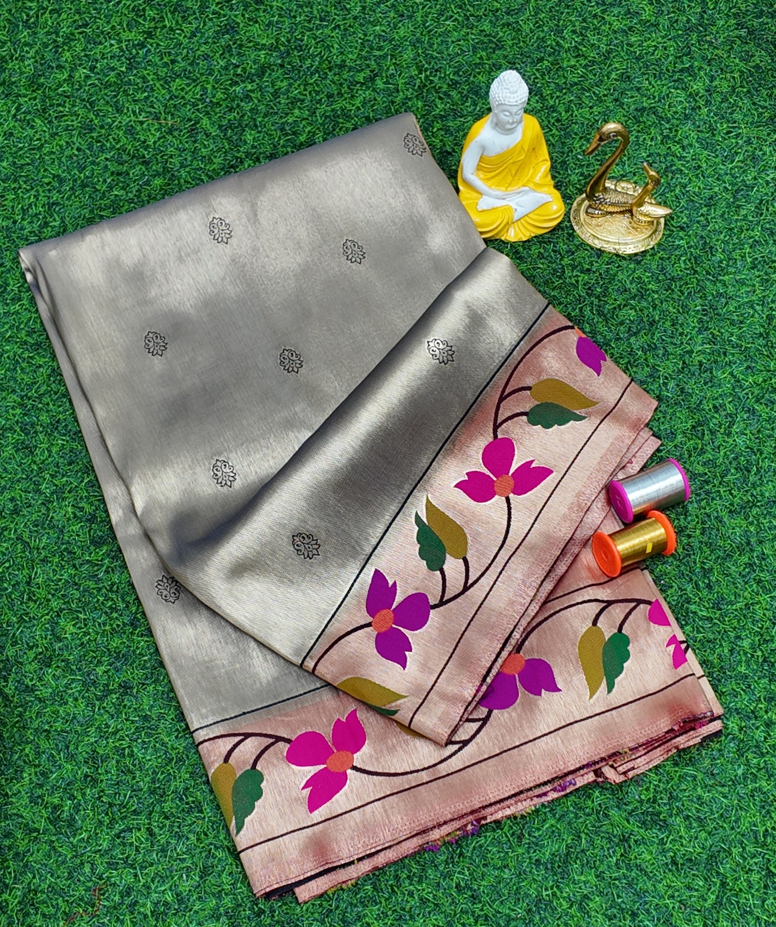 Tissue Paithani RS-TP-04 – Free Size, Silver Grey