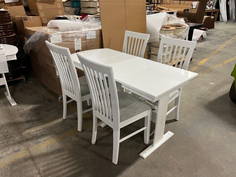 RV Hide 2 Leaf Dinette Table with Slat Storage Chairs Hardwood Stained White – Image 2