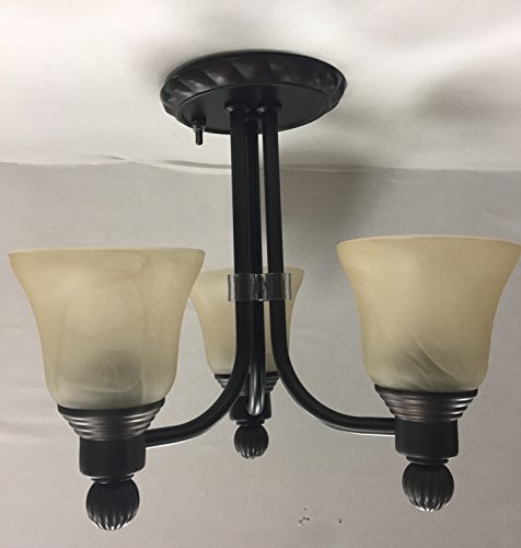 3 Arm Chandelier Oil Rubbed Bronze Finial Creamy Glass RV Dinette Light 12Volt – Image 2