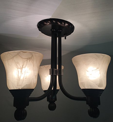 3 Arm Chandelier Oil Rubbed Bronze Finial Creamy Glass RV Dinette Light 12Volt – Image 1