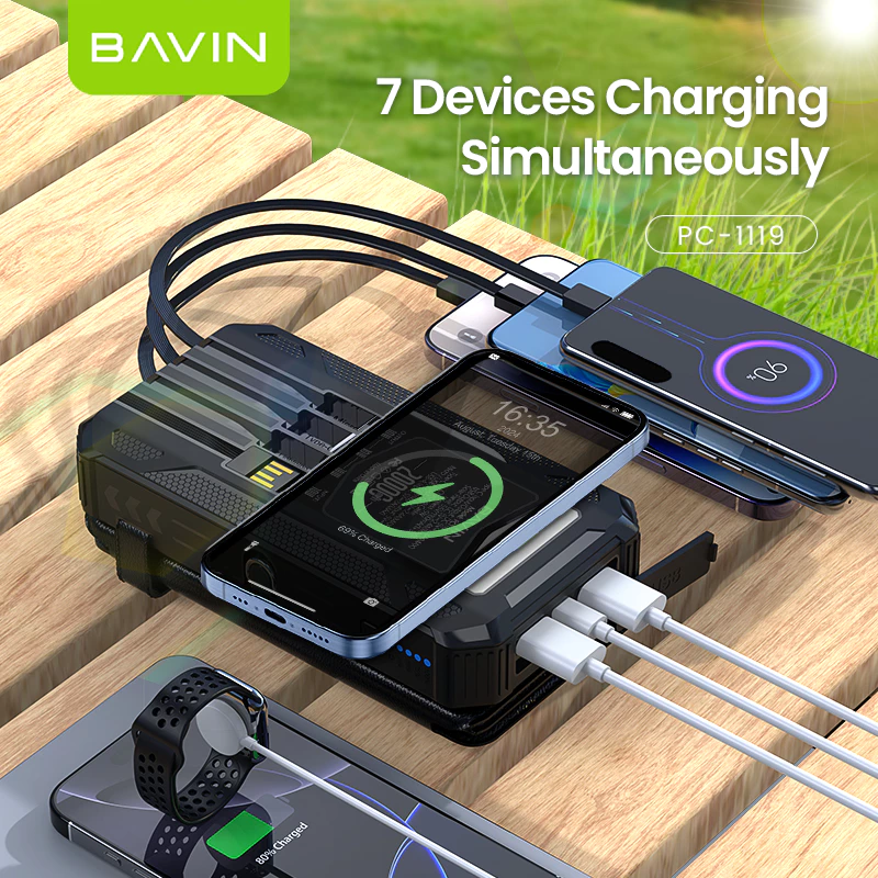 BAVIN PC1119 20000mAh Solar Charging Powerbank Built-In Cable Wireless Charging w/ Waterproof – Image 4