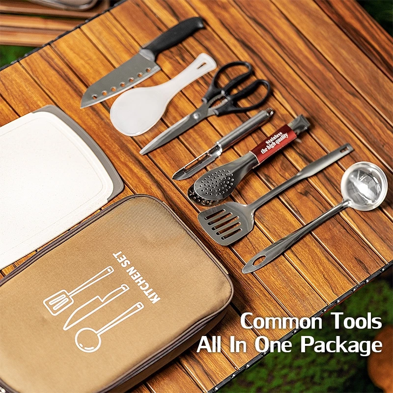 9-in-1 Stainless Steel Camping Cookware Set Portable Outdoor Cooking Kit Kitchenware with Picnic Bag – Image 1