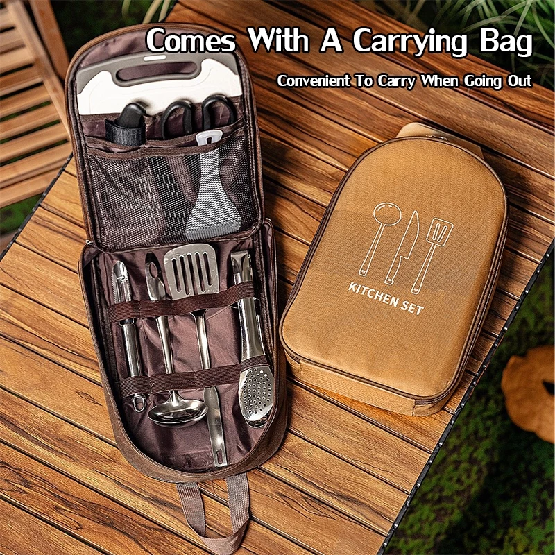 9-in-1 Stainless Steel Camping Cookware Set Portable Outdoor Cooking Kit Kitchenware with Picnic Bag – Image 2