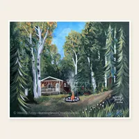 Keesick's Trapping Cabin – Printable Rustic Cabin Painting | Original Art from Red Lake, Ontario – Image 1