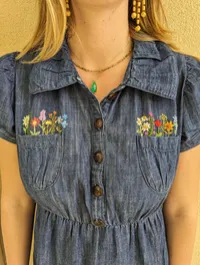 Hand Embroidered Flower Denim Dress – Image 1