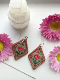 Diamond Floral Earrings, Design 2 – Pink/Red Tulip