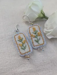 Large Rectangle Floral Earrings, Design 3 – Yellow Wattle