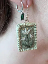Rectangle Floral Earrings, Design 7 – White Snowdrop