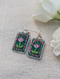 Small Rectangle Floral Earrings, Design 1 – Tulip