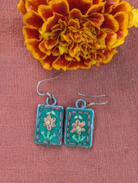 Small Rectangle Floral Earrings, Design 3 – Orange Flower