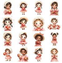 Cute Kids Apple Theme Clipart PNG - Extended License – Image 2