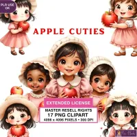 Cute Kids Apple Theme Clipart PNG - Extended License – Image 1