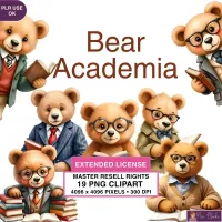 Scholarly Bear Characters Clipart PNG - Extended License – Image 1