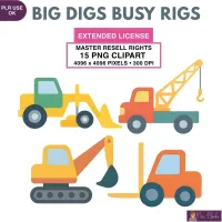 Construction Vehicles Clipart PNG - Extended License – Image 1