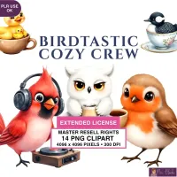 Cozy Cute Bird Characters Clipart PNG - Extended License – Image 1