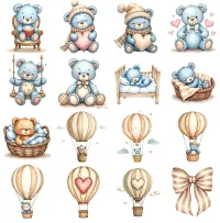 Sleepy Blue Bear Nursery Clipart PNG - Extended License – Image 3