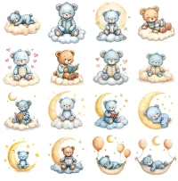 Sleepy Blue Bear Nursery Clipart PNG - Extended License – Image 2