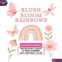 Blush Rainbow Floral Clipart PNG - Extended License – Image 1