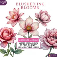 Blush Ink Floral Clipart PNG - Extended License – Image 1