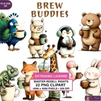 Coffee Loving Animal Clipart PNG - Extended License – Image 1