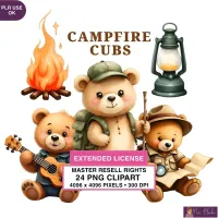Camping Bear Clipart PNG - Extended License – Image 1