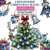Chinoiserie Christmas Clipart PNG - Extended License – Image 1