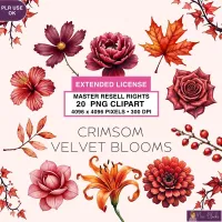 Floral Red Blooms Clipart PNG - Extended License – Image 1