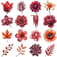 Floral Red Blooms Clipart PNG - Extended License – Image 2