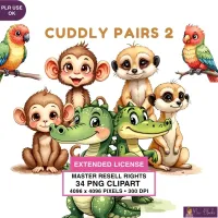 Cute Jungle Animals Clipart PNG - Extended License – Image 1